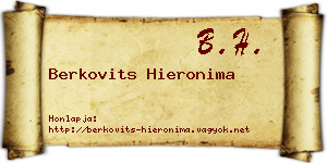 Berkovits Hieronima névjegykártya